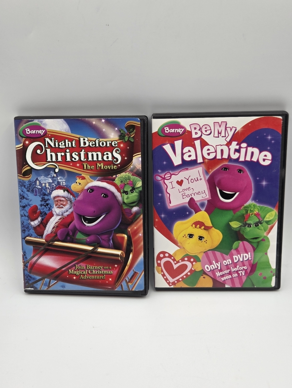 Barney DVD x2 The Night Before Christmas and Be My Valentine Purple Dinosaur